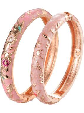 Colorful Cloisonne Butterfly & Flower Enamel Cuff Bracelet Set - Women's Jewelry